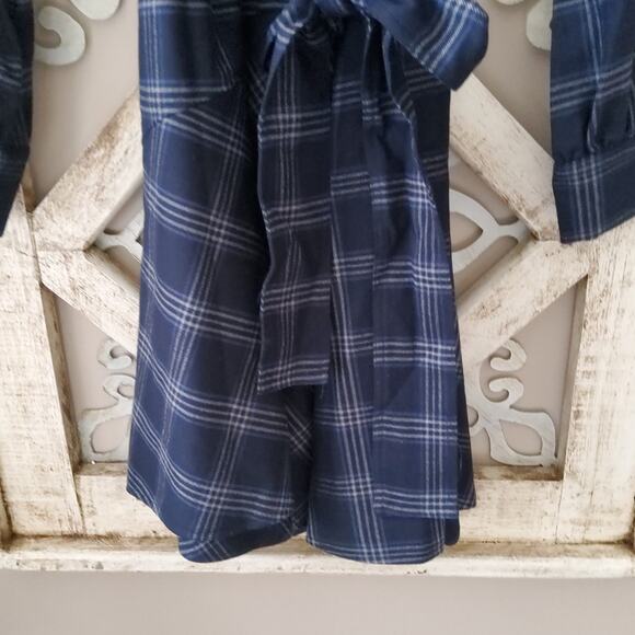 Court & Rowe Women's Soft Asymmetrical Belted Midi A-Line Dress Navy Blue Plaid - Picture 5 of 11